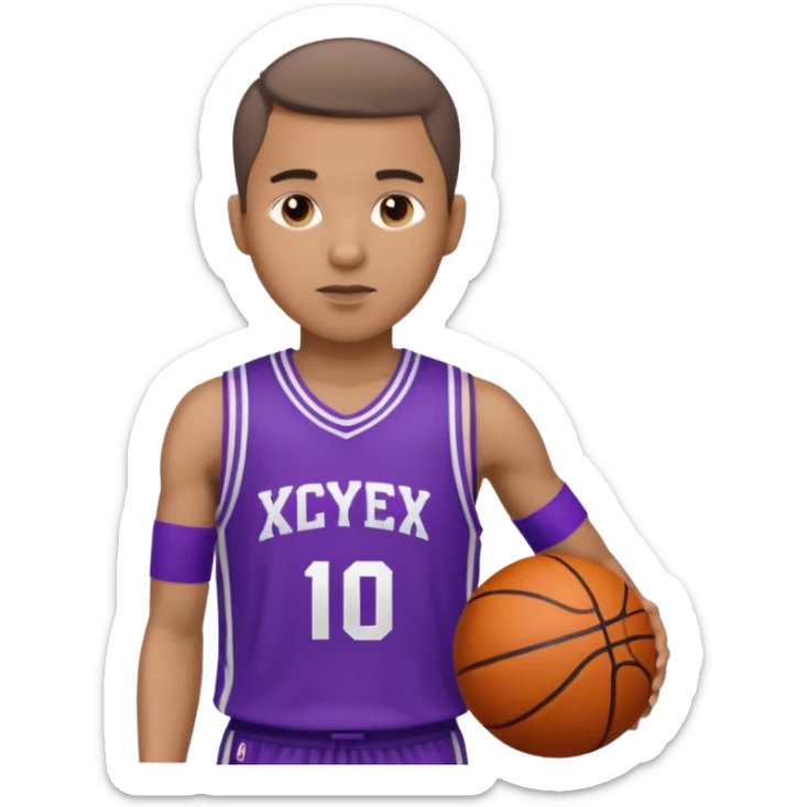 ["Medium skin tone male, short hair, wearing a purple basketball jersey."] sticker