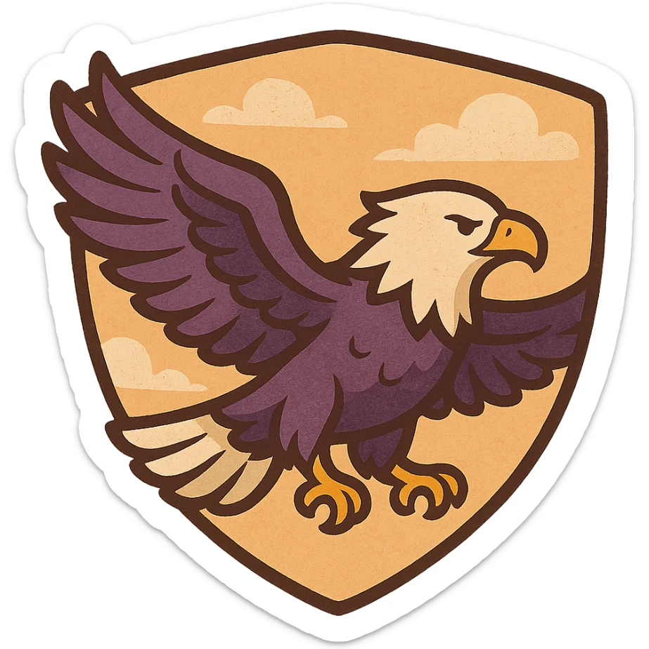 FC Arges soccer logo, dynamic eagle, purple and white colors, shield shape, bold modern sports branding sticker