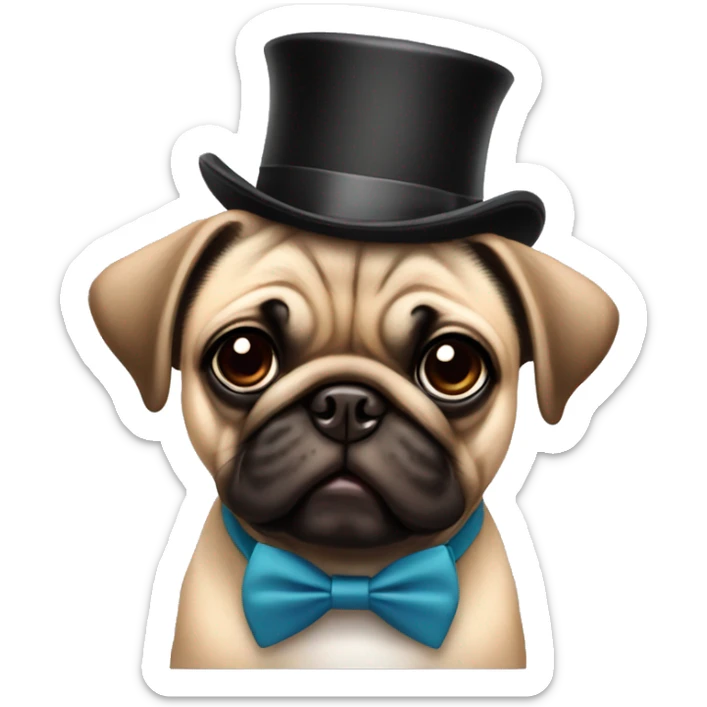 brown babycute pug with a tophat and a little bow tie   sticker