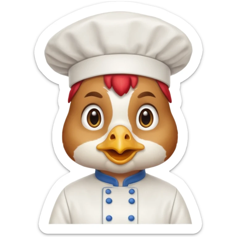 Gallina con ropa de chef con una cara de conflicto de aprovacion y demostracion sticker