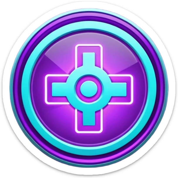 futuristic minimalistic glowing reload symbol, purple and cyan energy glow, dark background, clean modern design, 1:1 aspect ratio, no face sticker