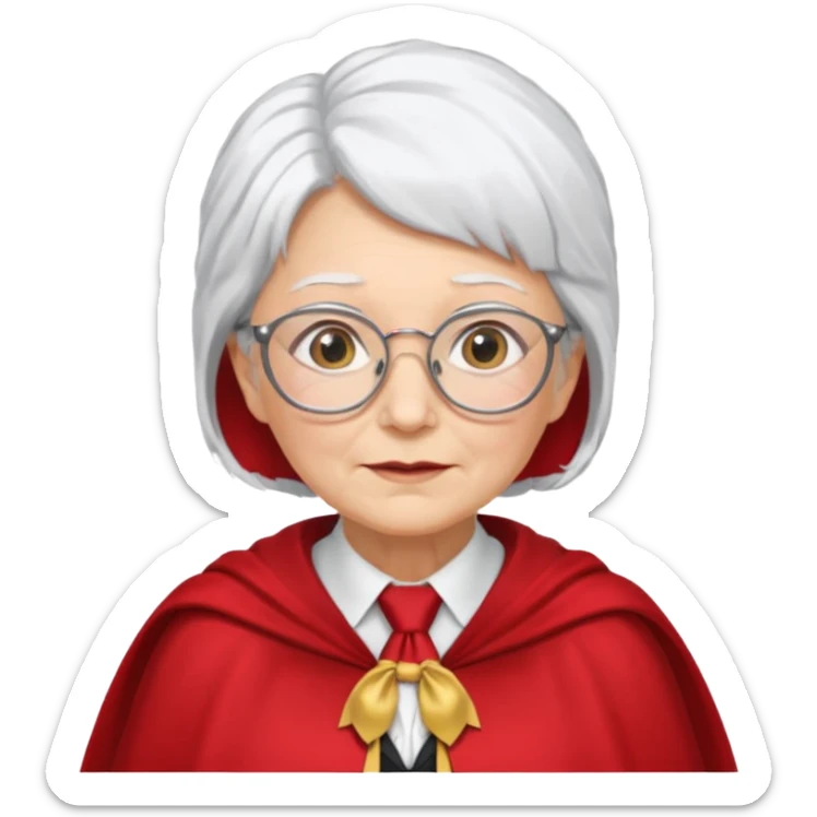 An older woman with glasses and white hair, in a red tie and cape (might resemble Professor McGonagall). sticker