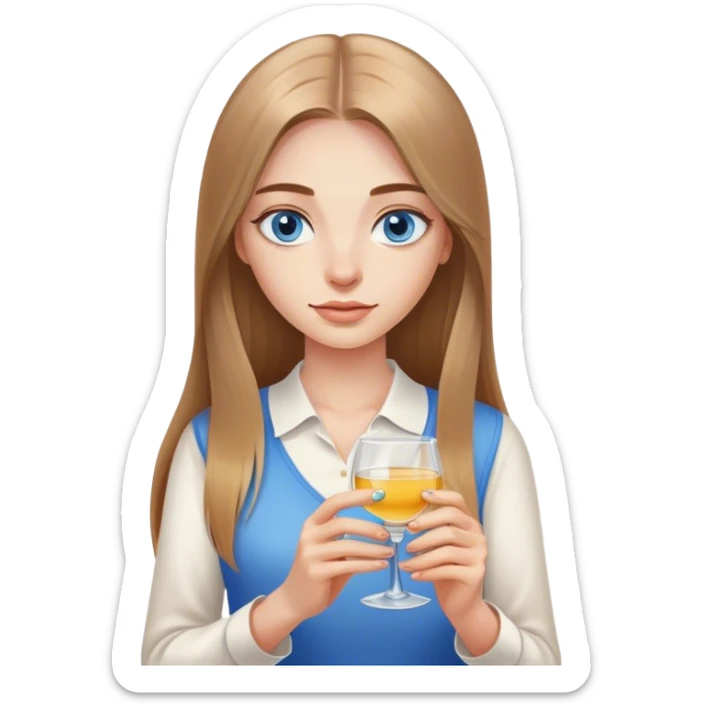 girl, long light brown straight hair, blue eyes, holding tequila sticker