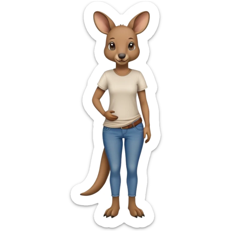 female kangaroo casual clothes jeans t-shirt upright friendly sticker