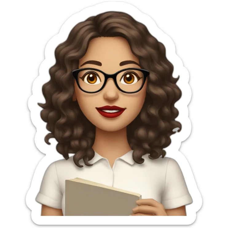 young-woman-with-glasses-and-red-lipstick-and-medium-length-wavy-brunette-hair-holding-a-book sticker