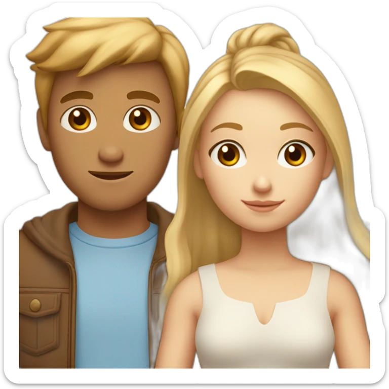 Un couple adolescent avec une fille aux yeux bleus et aux cheveux blonds et un garçon à la peau blanche, avec les yeux marrons, les cheveux bruns sticker