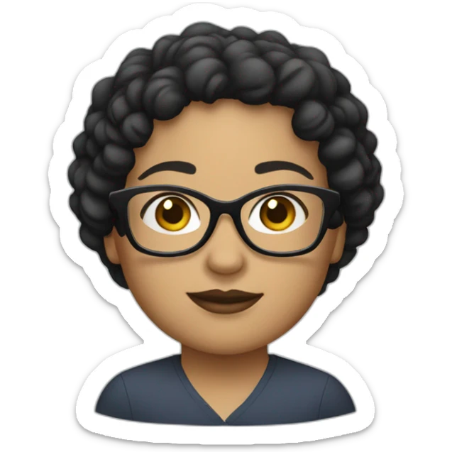 light-skinned woman with short black curly hair and big white glasses sticker