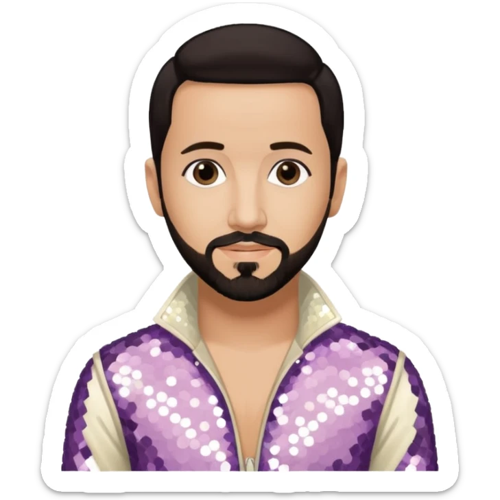AJ McLean from Backstreet Boys with dark brown hair, ivory sequin outfit sticker