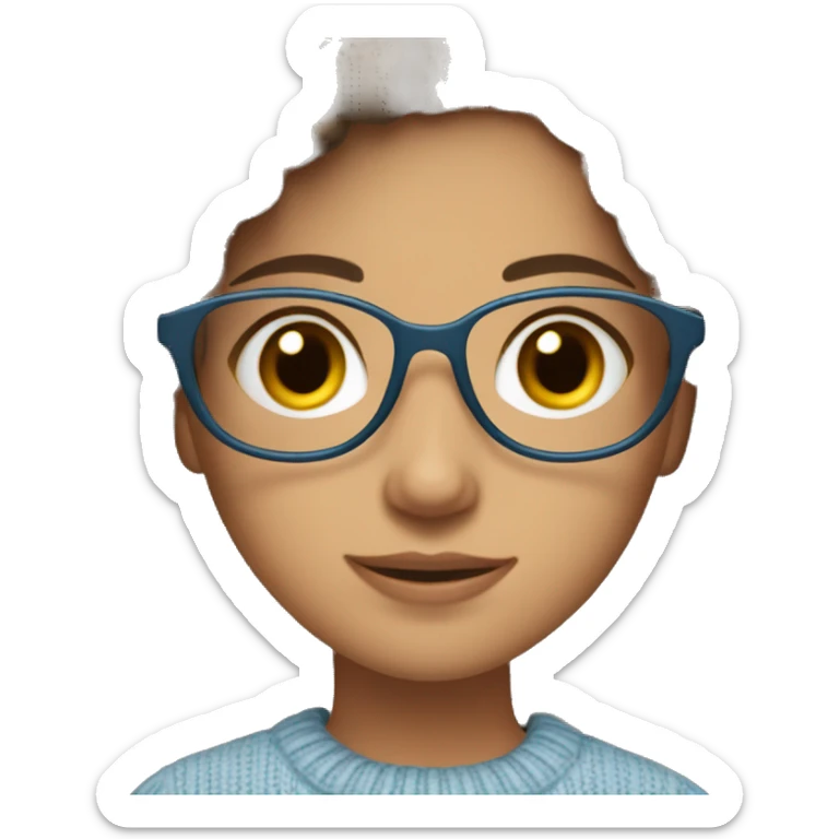 hispanic girl, long brown hair, brown eyes, full body, glasses, young, light blue winter sweater sticker