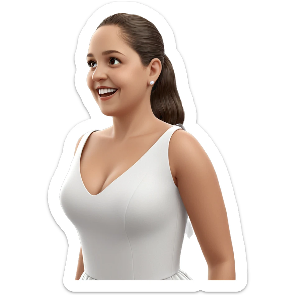 smiling girl in white dress sticker