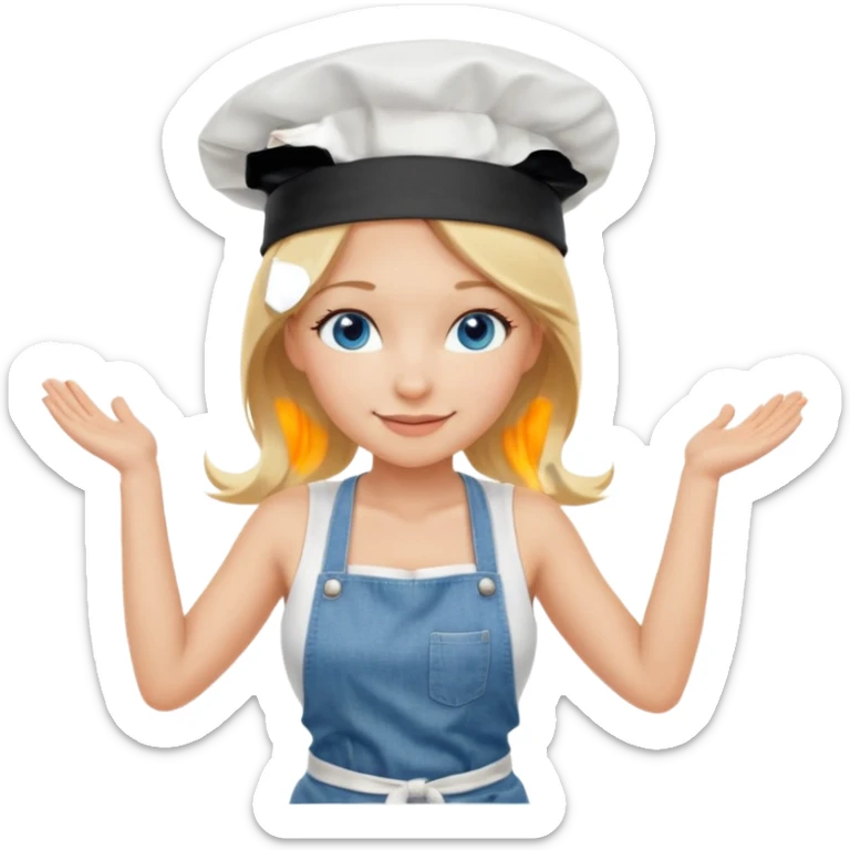 Sexy Full body  pretty
Long Blonde hair blue eyed female chef wearing white tank top, denim shorts and chef hat arms folded sticker