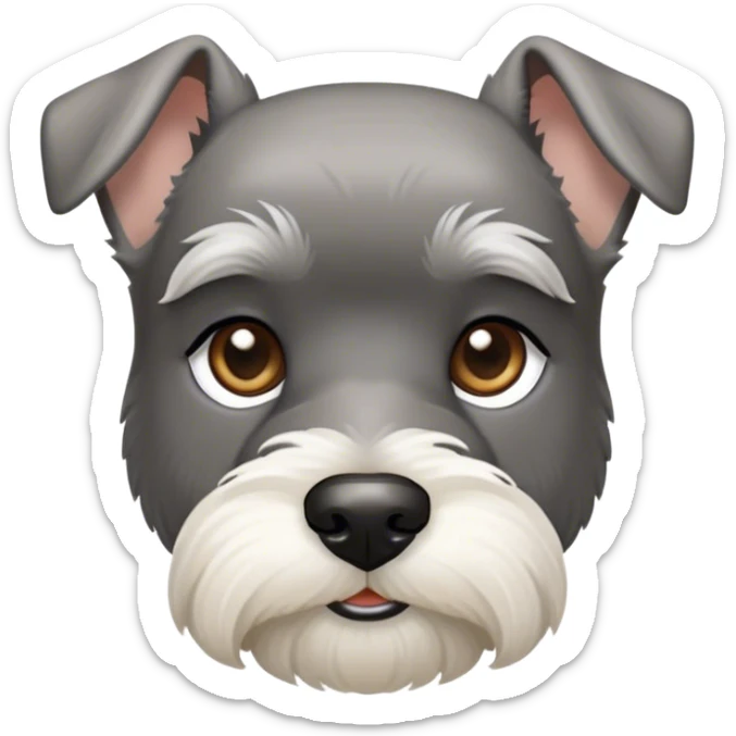 Cinematic Noble Miniature Schnauzer Portrait Emoji, Standing with a proud and stately demeanor, showcasing a sharply defined, salt-and-pepper fur with distinguished eyebrows and a confident, alert expression, simplified yet exquisitely detailed, glowing with a refined, dignified radiance, high shine, exuding intelligence and classic noble charm, soft glowing outline, capturing the essence of a noble Miniature Schnauzer that commands attention with effortless style! sticker