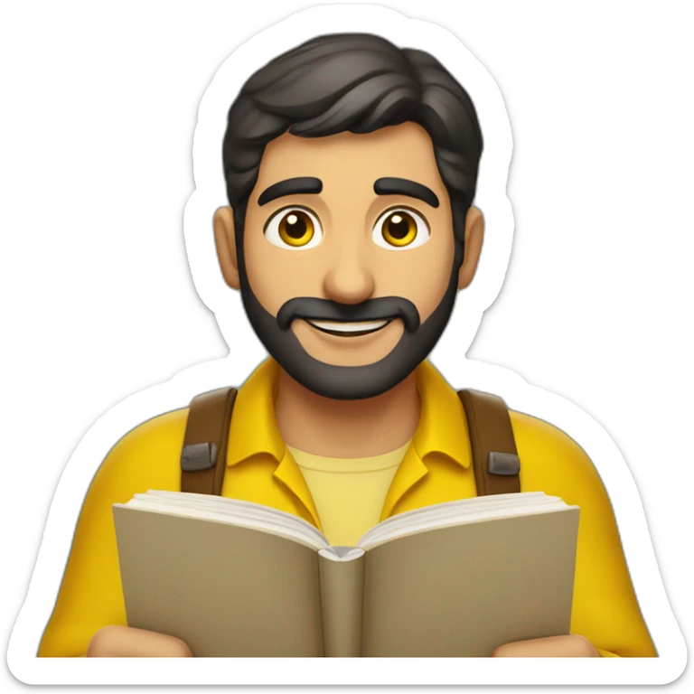 Armenian men with the yellow clothes reading book and looking at camera and smiling  sticker