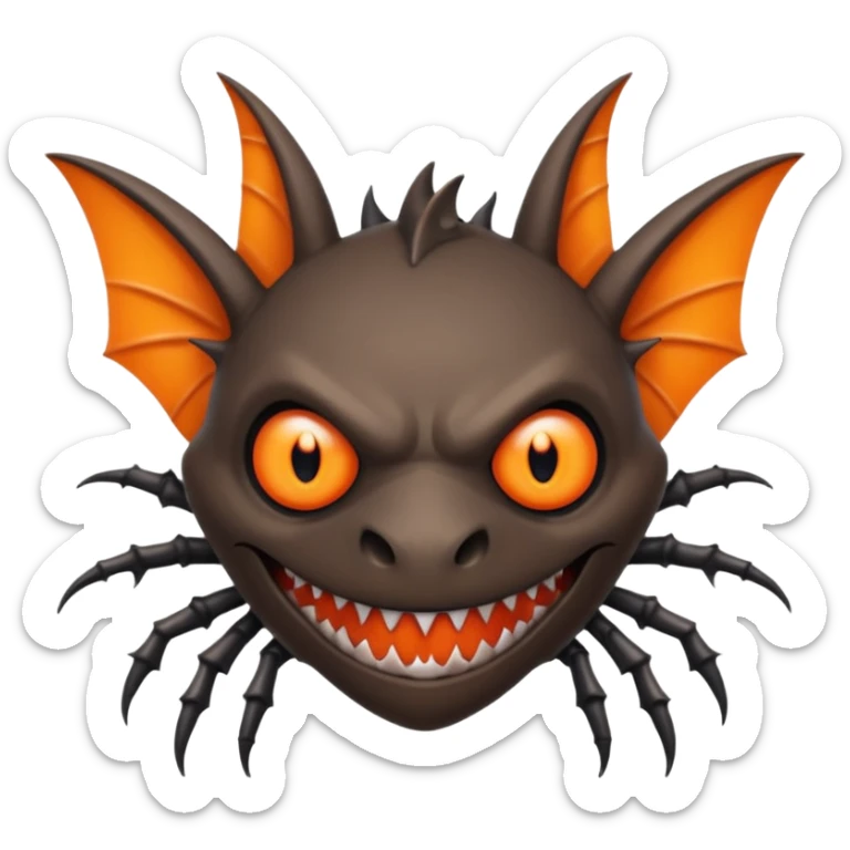 A bat with acid all in his body and his eyes  replaced with shark teeth and his hand in his back ( four hand) and his spines will be very spiky  and his leg will like a spider and last his eyes or 4 eyes will be in his hands and the colour of the eyes will orange and black sticker