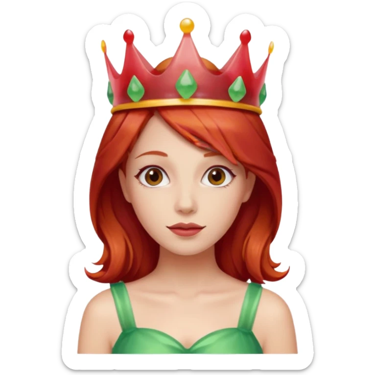 red hair woman wearing an edible candy gummy crown sticker