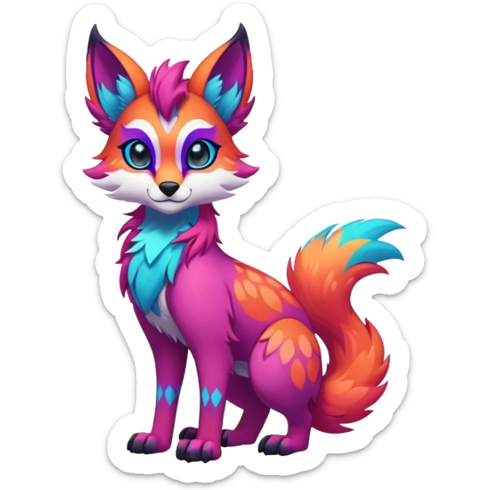 Neon-colored multi-colored cute cool exotic Falvie-Fionbri-fantasy-creature-fursona, full body, with random markings sticker
