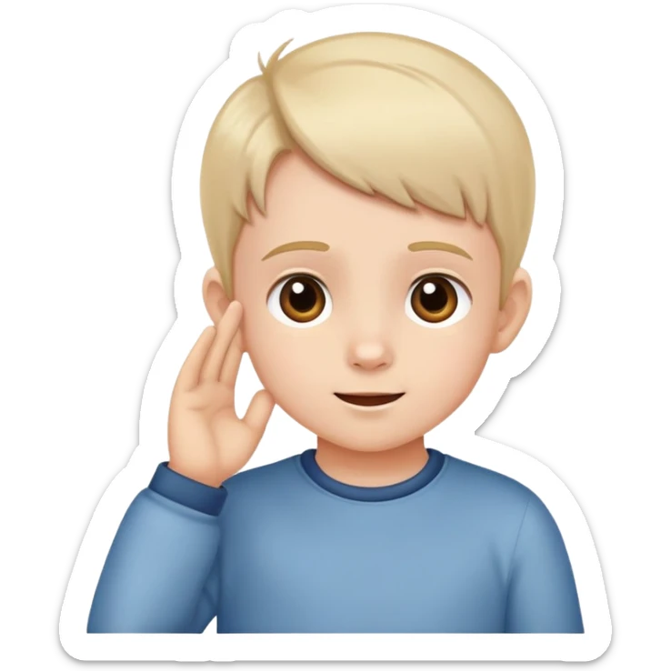 child listening attentively, hand to ear, cheerful and focused sticker