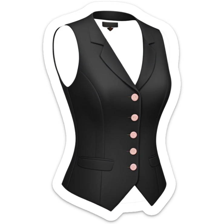 black formal women's vest with feminine cut, 3 buttons, tailored for women, sleeveless garment only sticker