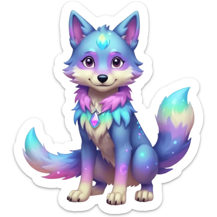 anthropomorphic anthro kawaii cute colorful shiny pastel nebula furry wolf-fursona furry  (2 legs, 2 arms) (full body) (shoulder bust) (half body) sticker