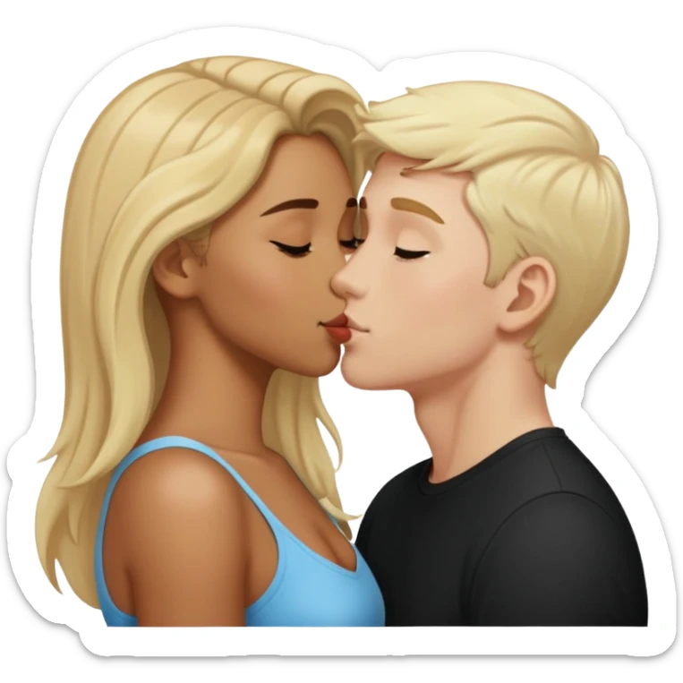 Mixed girl and white boy with blonde hair kissing  sticker