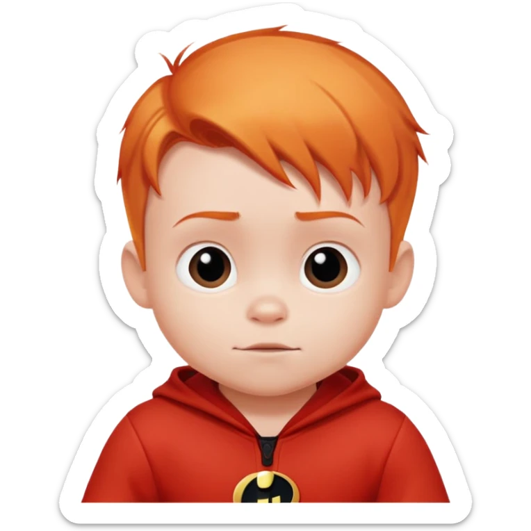 baby Jack Jack from The Incredibles with orange hair in red onesie sticker