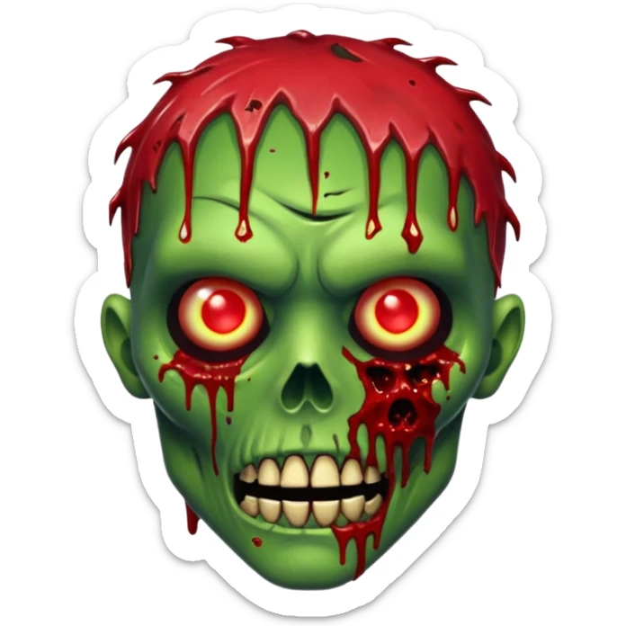 Creepy zombie head, glowing eyes, decaying skin, blood splatters, realistic, no background







 sticker