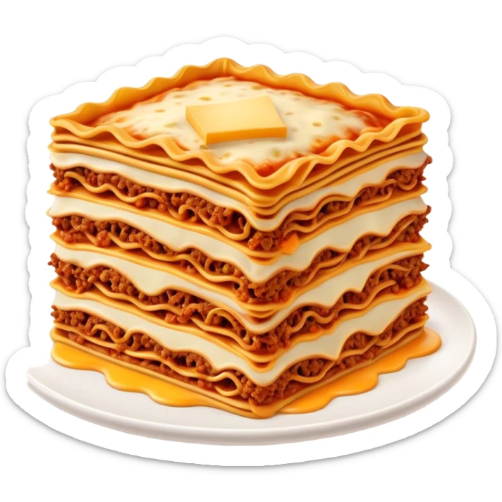 Cinematic Realistic Lasagne alla Bolognese Dish Emoji, depicted with layered pasta, rich meat sauce, and melted cheese rendered with exquisite detail and hearty, warm lighting. sticker