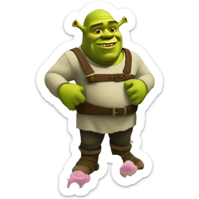 shrek(a green ogre) in a field of flwers sticker