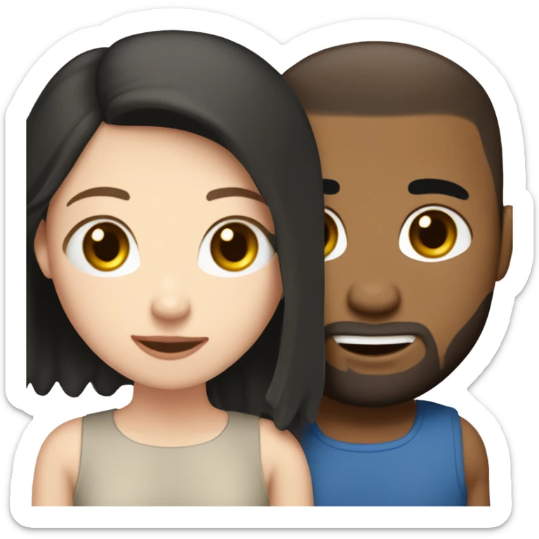 A Girl with pale skin, black hair and blue eyes thats cuddeling with a Man that has a light brown skin a buzz cut, beard, brown eyes sticker