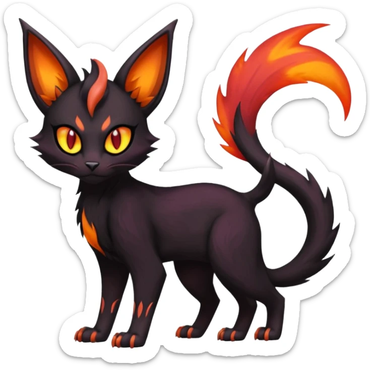 Black edgy Noivern-Noibat-Purloin-Torracat-Lykoi-Caracal-cat-Fakemon-fusion-hybrid-creature sticker