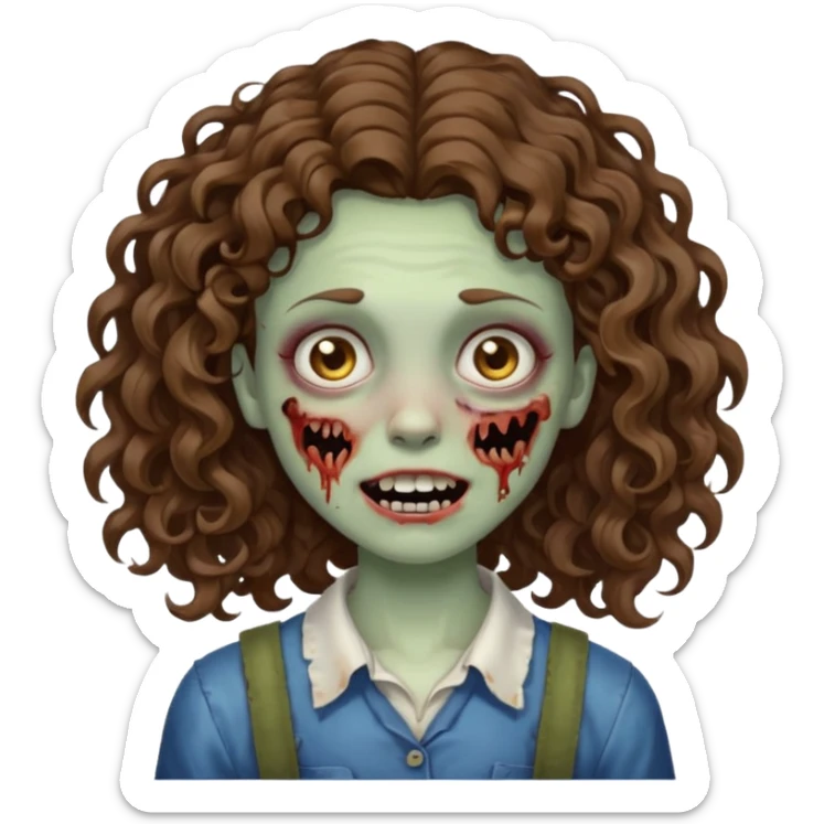 uma garota zumbi com o cabelo cacheado meio ondulado que usa aparelho sticker