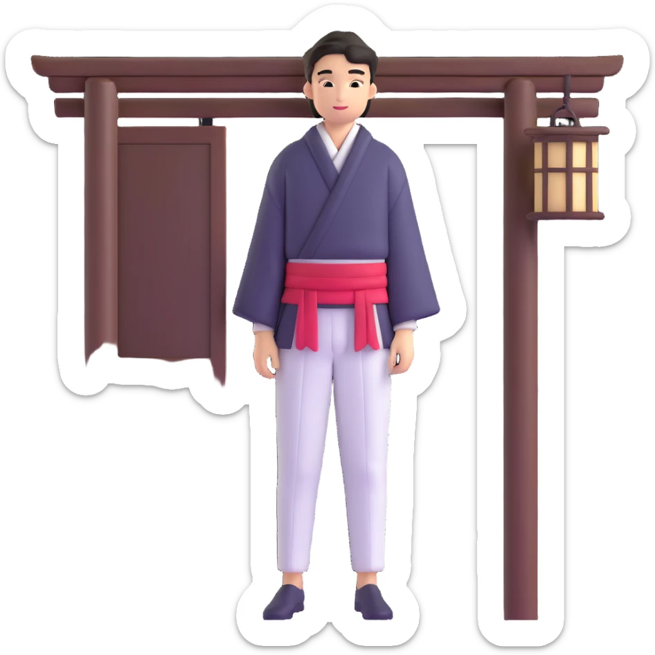 Japanese male high school student staying at traditional inn during school trip sticker