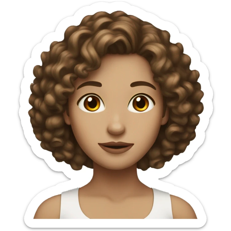 woman white skin brown curly shoulder length hair brown eyes sticker