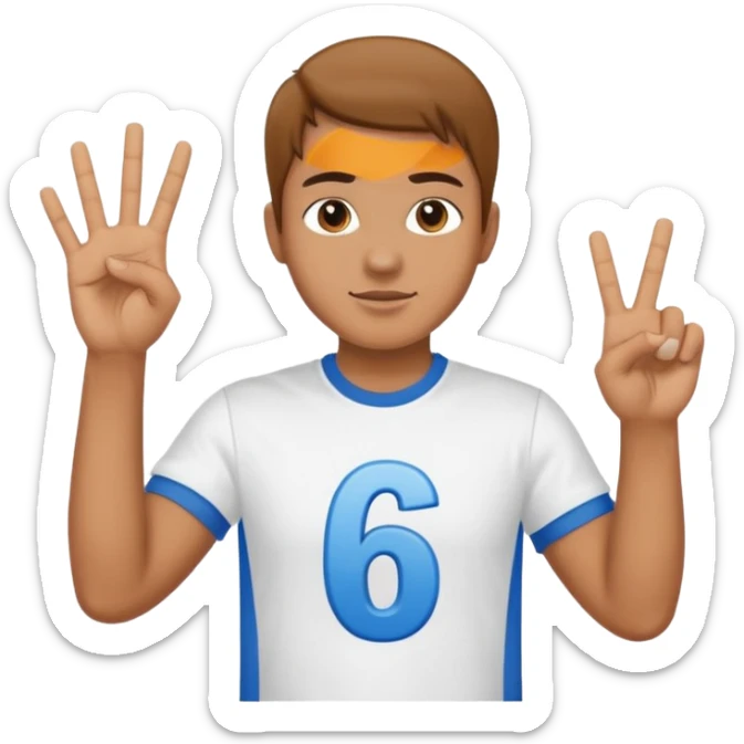 I need a 67 emoji. Like a male person doing six seven hand motion and the numbers 6 and 7 shld be on top of the 2 hands sticker
