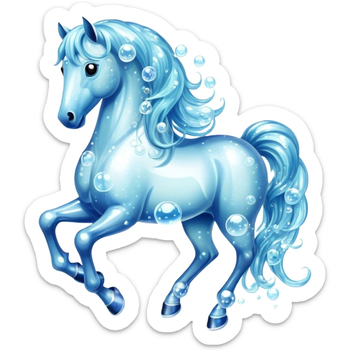 A magical horse made entirely of transparent bubbles and water, with a flowing mane of small bubbles sticker
