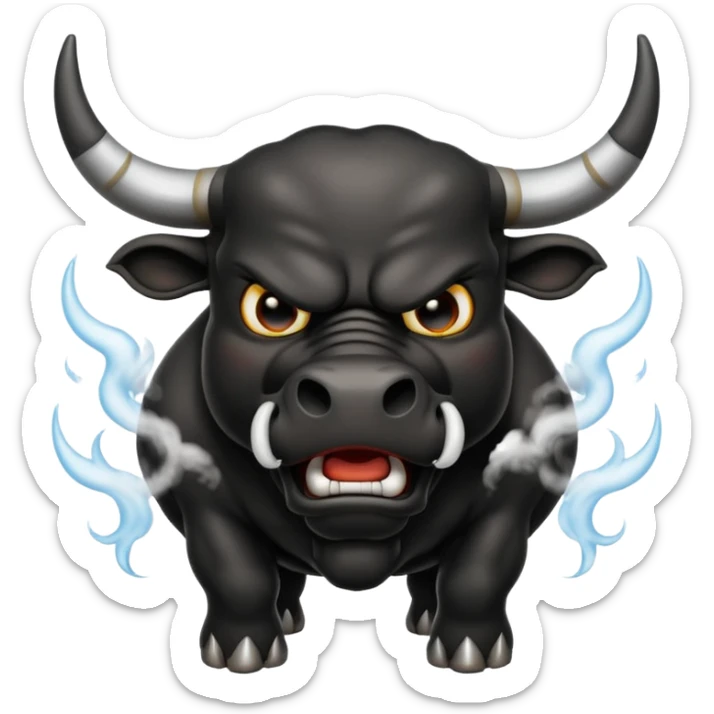 Emoji of an angry black powerful bull with steam coming out of its nose sticker