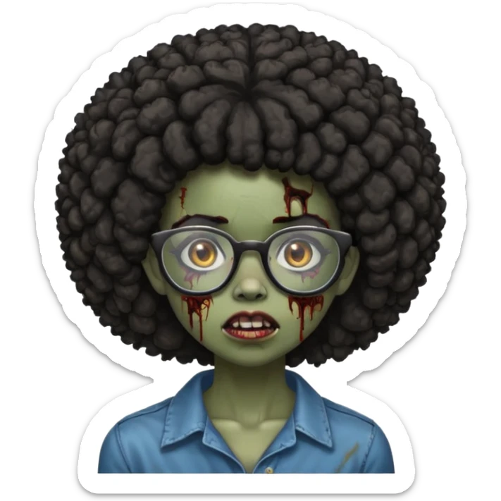 black zombie girl with glasses and afro hair sticker