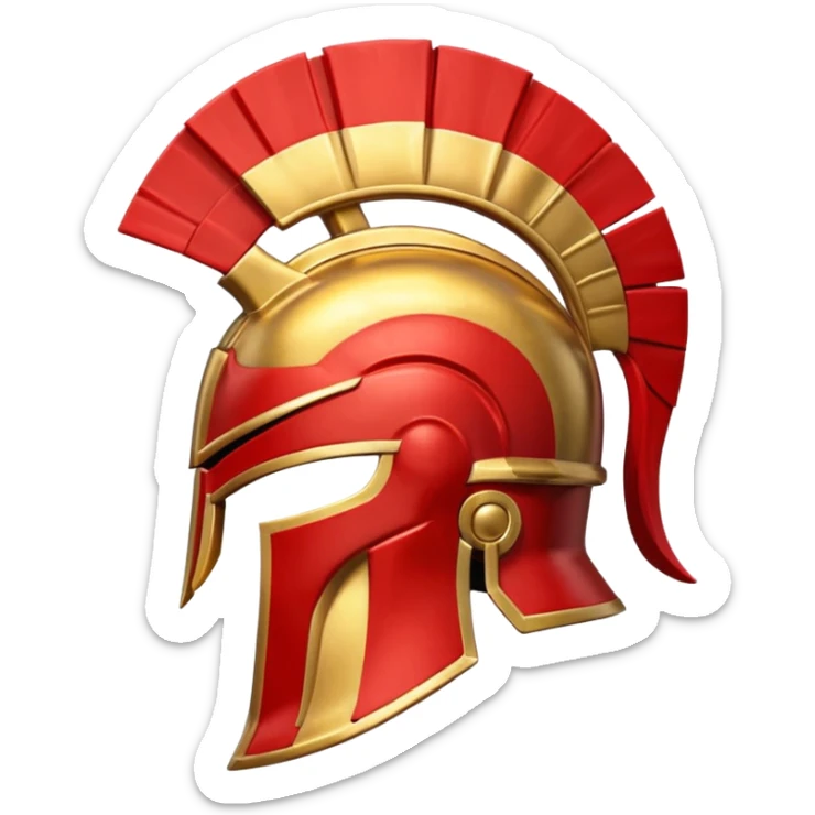 Side view of a gold Spartan helment with red ascents and then the crest is both red and gold sticker