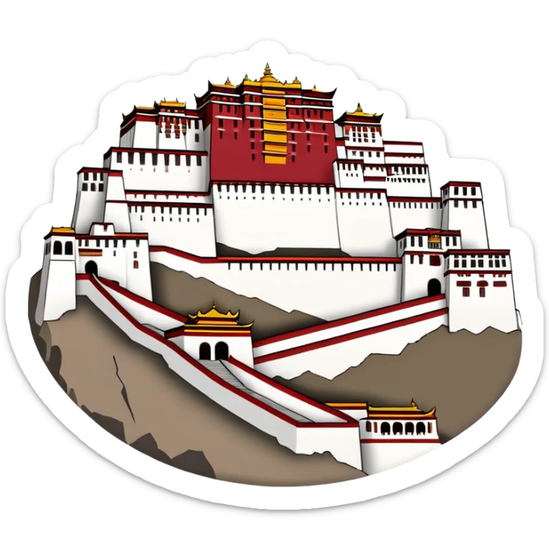 Potala Palace Lhasa Tibet simple cartoonish emoji style white and red Tibetan building sticker