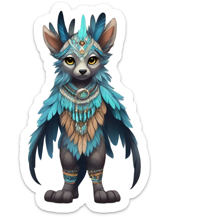cute cool edgy ethereal l epic tribal fantasy animal fursona Fionbri creature by griffsnuff & LiLaiRa & Falvie with exotic colors with intricate patterns and feathers and headdress and necklace full body sticker