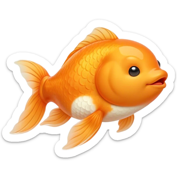 Meme-Worthy Cute Sleeping Orange Goldfish Portrait Emoji, Head resting peacefully with a contented smile, showcasing a streamlined, graceful body with a luxuriously soft vibrant orange hue, eyes closed in a serene, floating nap, Simplified yet hilariously adorable features, highly detailed, glowing with a soft, drowsy light, high shine, relaxed and utterly lovable, stylized with an air of playful laziness, bright and heartwarming, soft glowing outline, capturing the essence of a comically sleepy goldfish, so meme-worthy it feels like it could instantly become the next viral sensation of adorable slumber! sticker