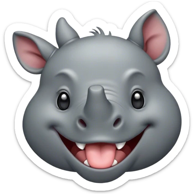 Cinematic Cute Yawning Rhinoceros Portrait Emoji, Head tilted slightly with a dramatic, wide-open yawn, showcasing a soft, textured slate-gray hide with a slightly drooping horn and eyes barely open in drowsy contentment, Simplified yet irresistibly adorable features, highly detailed, glowing with a soft, cozy glow, high shine, relaxed yet expressive, stylized with a touch of rugged whimsy, bright and endearing, soft glowing outline, capturing the essence of a sleepy yet affectionate rhinoceros, so drowsy it feels like it could stretch out of the screen and curl up for a nap! sticker