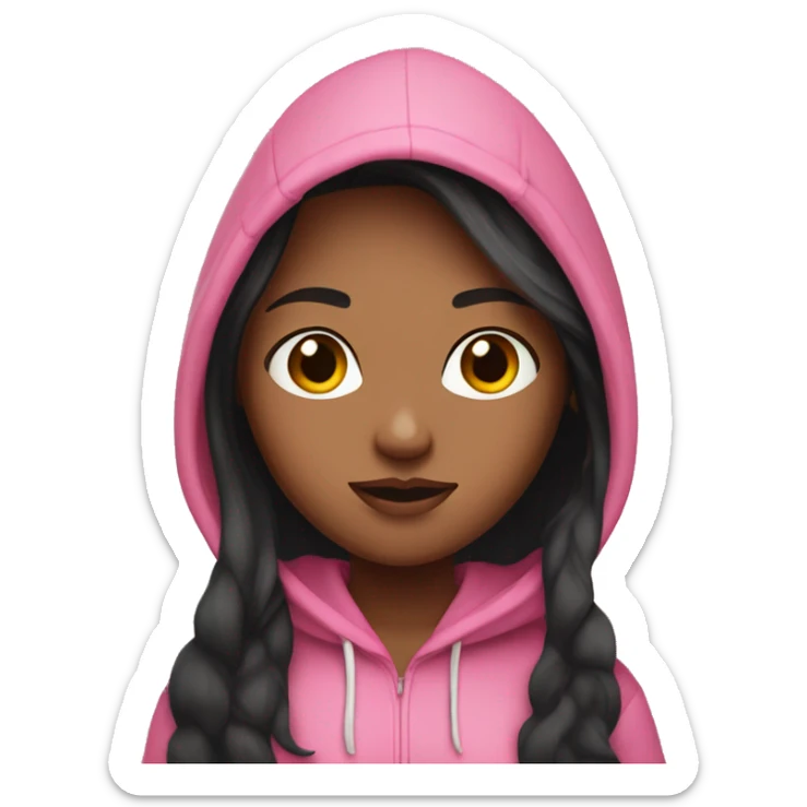 Medium color skin girl with black long hair in a pink hoodie sticker