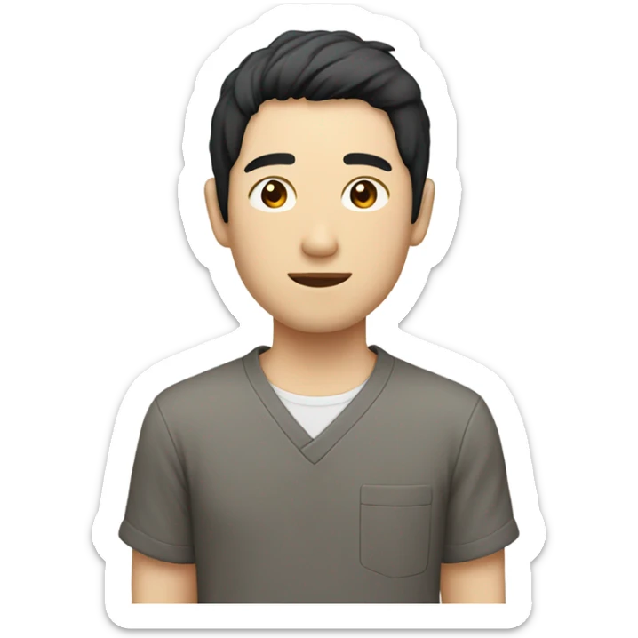 man from japan with white skin and black hair, wear casual shirt  sticker