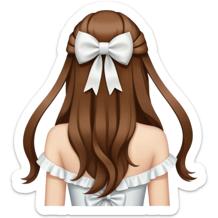 Brown long hairs with white bow from the back sticker
