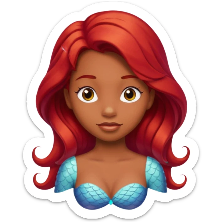 The little mermaid with brown skin and red hair  sticker