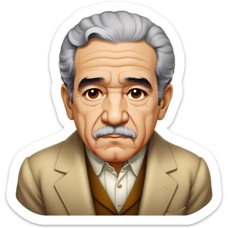 Cinematic Realistic Gabriel García Márquez Portrait Emoji, depicted as a visionary writer with a contemplative gaze in period attire, rendered with rich textures and warm literary lighting that captures his magical realism legacy. sticker