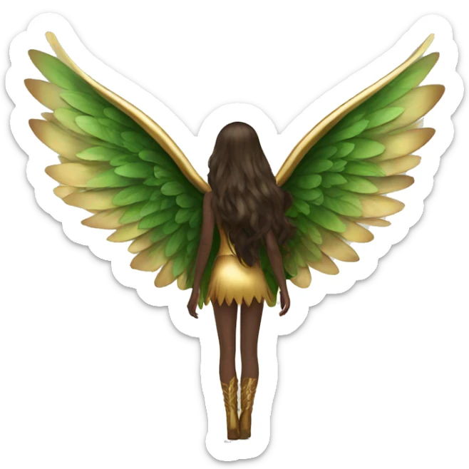 big wings, Beautiful, fairy, gold, brown, dark green, green, long hair sticker
