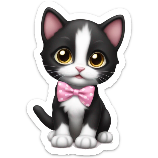 Baby Full body Tuxedo kitten with a pink polka dot ribbon Hazel eyes sticker