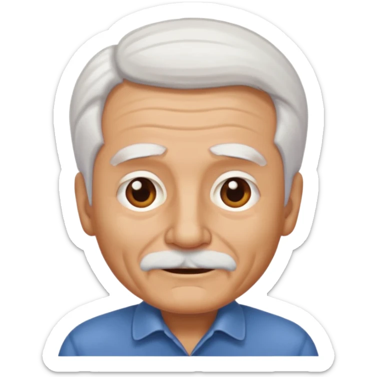 Illustrated emoji of an old man, white hair, no facial hair, dark eyes, tanned skin  sticker
